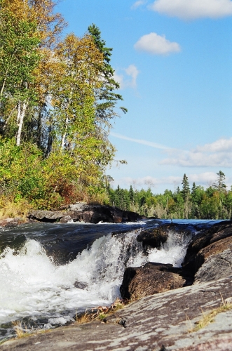 Photo taken of a small set of waterfalls, that flow near Wabaskang Lake.