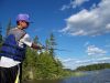 A young guest at Bonny Bay Camp on Wabigoon Lake shows off his fishing technique for landing a trophy catch.