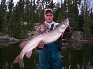 An angler shows off his catch - a really nice Muskie. Find out how you could have the same opportunity on a fishing trip to Canada's Heartland in Northwestern Ontario
