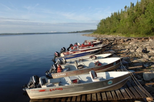 All of the boats docked and lined up